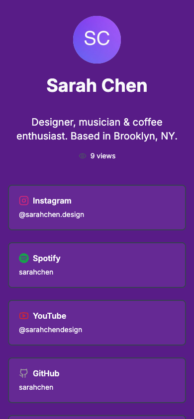 details.page preview showing a customized profile page